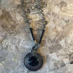 Chico’s Black Bead and Metal Pendent Necklace
